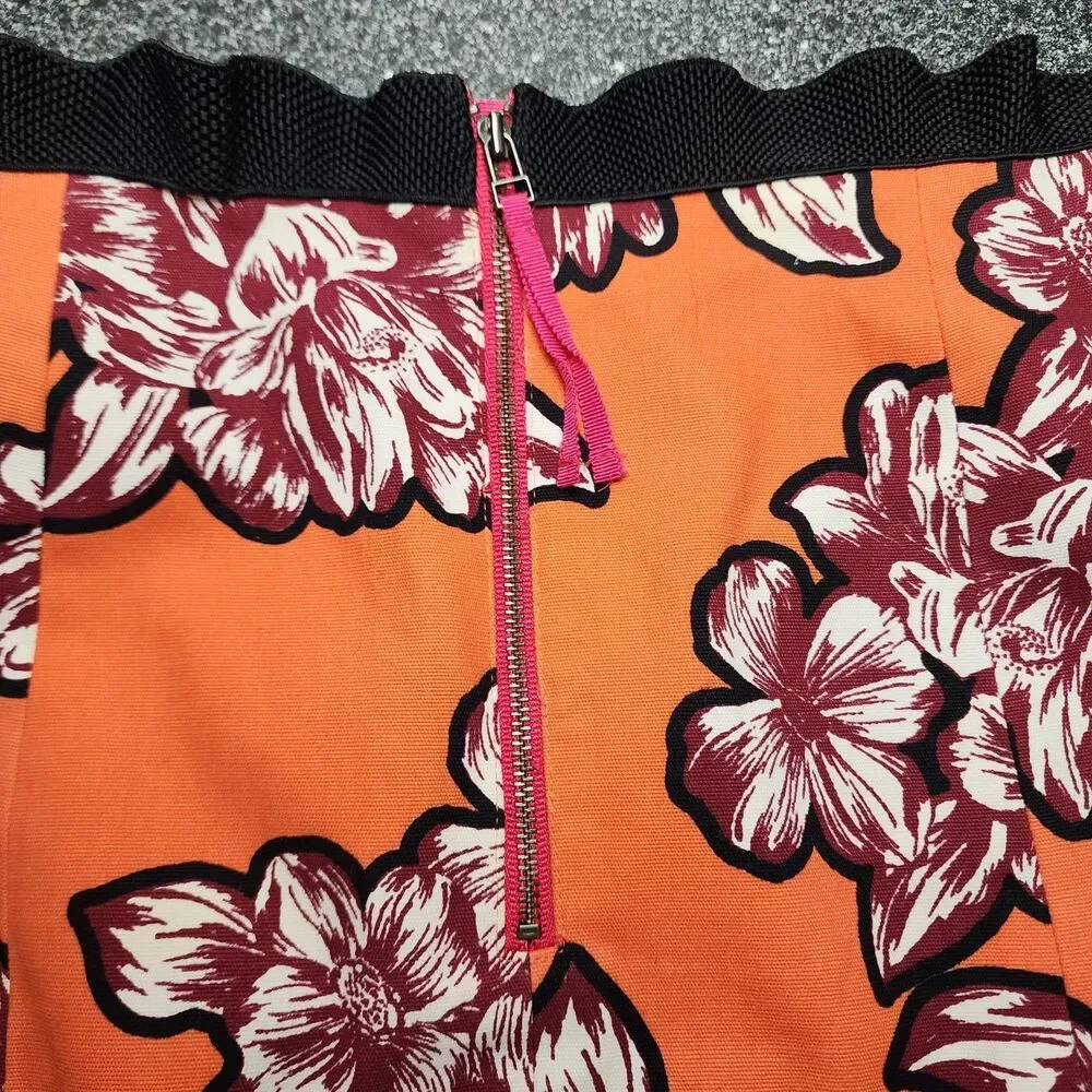 Maeve Women's Sz 2 Pencil Skirt Orange And Floral Office Feminine